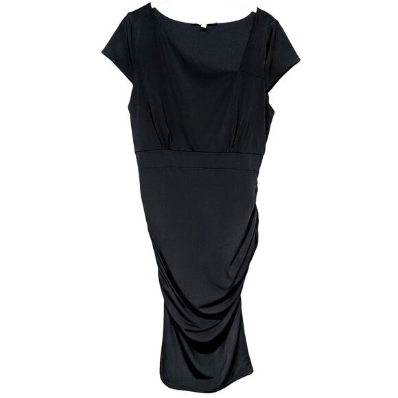 kimi + kai Maternity Black Midi Dress sz Small Asymmetrical Neckline Sheath - Picture 1 of 5